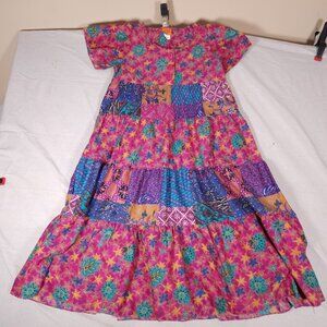 Sea Wind Patchwork Boho Midi Dress Small Vintage 90s Floral Festival Mexico